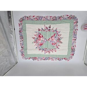 Hand Sewn Quilted Sham Floral & Striped Ruffle 20" x 26"